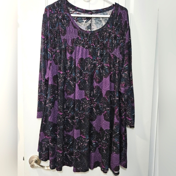 Lane Bryant Tunic Swing Tee - Purple Floral Print - Plus Size 26/28 - Picture 1 of 5